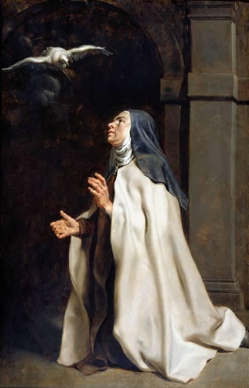 Gemälde von Peter Paul Rubens: Teresa von Ávila blickt zu einer Taube auf